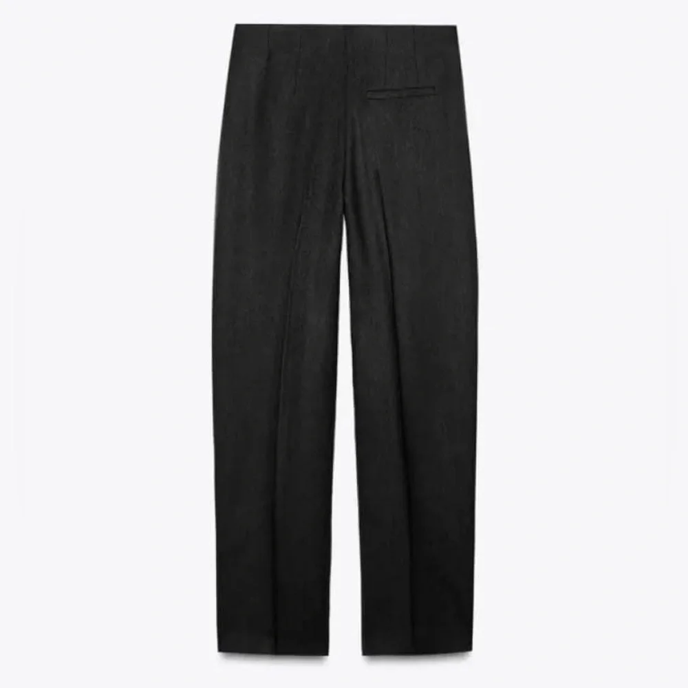 ZARA LINEN BLEND HIGH RISE STRAIGHT LEG PANTS TAILORED FIT Black S